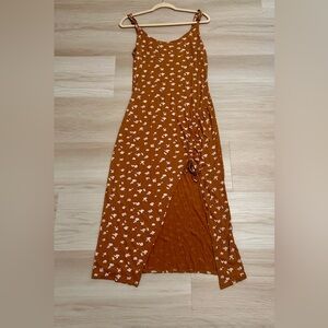 O’neil Floral Midi Dress Sleeveless Scoop Neck Side Slit Adjustable Tie Size M